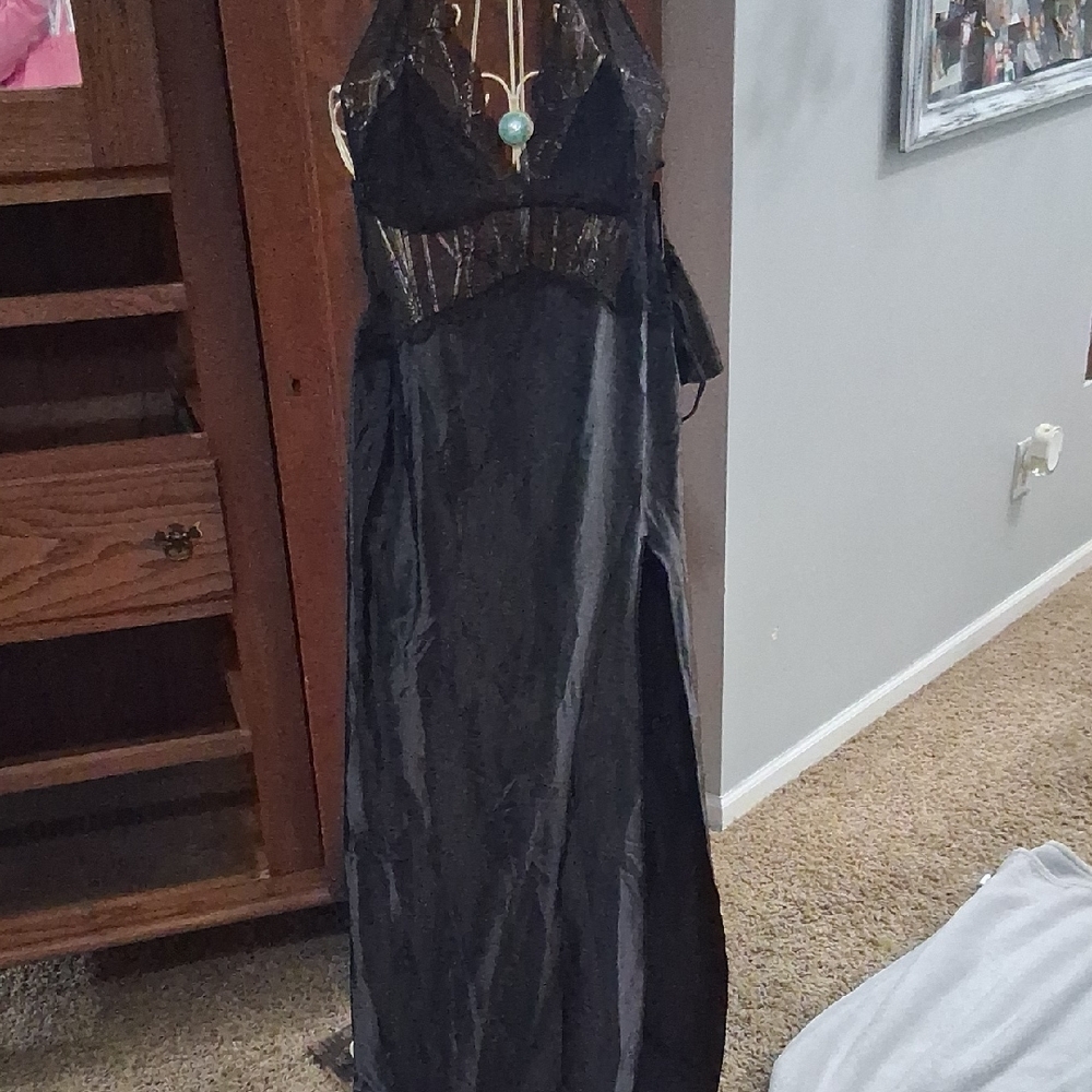 Frederick's of Hollywood Black Halter Nightgown